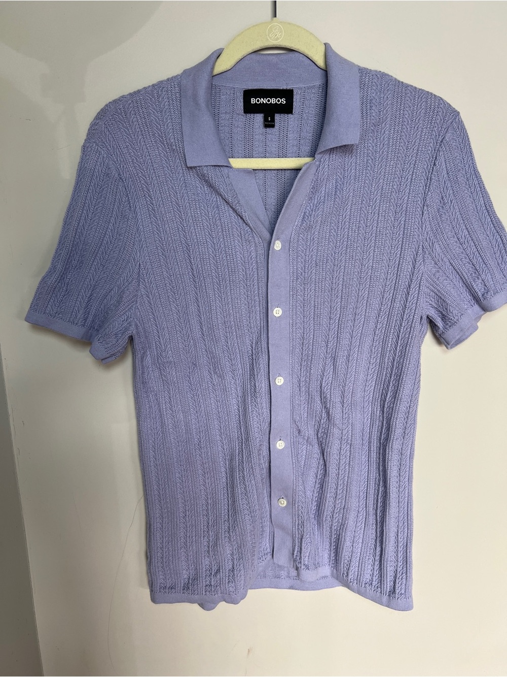 Bonobos Cable-Knit Short Sleeve Button-Down Shirt Lavender JUST LIKE NEW!